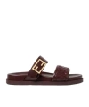 Fendi Feel Embossed Ff Leather Flat Sandals In Burgundy