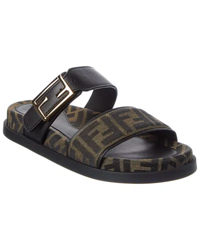 FENDI FENDI FEEL FF JACQUARD & LEATHER SANDAL
