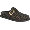 Fendi Round-toed Sabots With Ff Strap In Brown/black