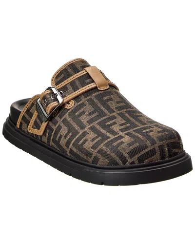 Fendi Feel Ff Jacquard Sabot In Brown