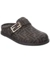 Fendi Round-toed Sabots With Ff Strap In Brown