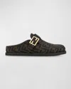 Fendi Round-toed Sabots With Ff Strap In F0r7v Tabacco Nero