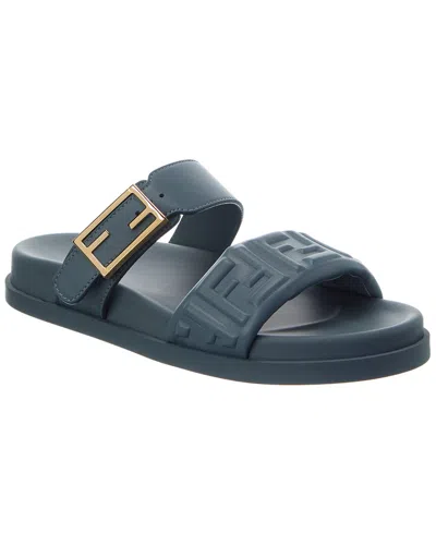Fendi Double-band Embroidered Slides With Decorative Buckle In Multi
