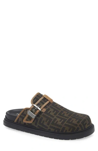 Fendi Feel Ff Logo Clog In Tabacco Nero.sand