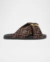 Fendi Feel Slides With Double-band And D-ring Buckle In F0r7v Tabacco Nero