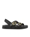 Fendi Women Black Singback Sandals With Ff Buckle Closure And Criss-crossed Straps In Leather Woman In Black