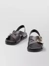Fendi Women Black Singback Sandals With Ff Buckle Closure And Criss-crossed Straps In Leather Woman