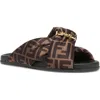 Fendi Feel Slides With Double-band And D-ring Buckle In Tabacco Nero