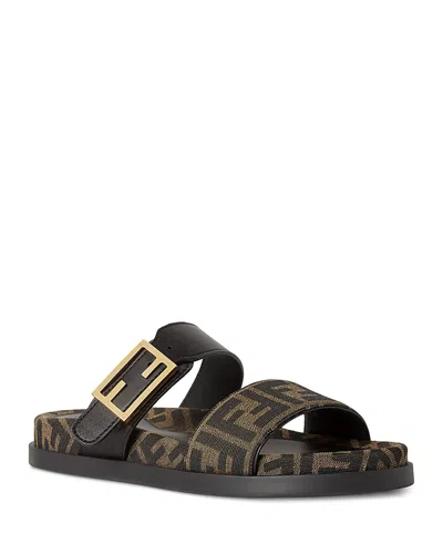 FENDI FEEL LEATHER & FF FABRIC SANDALS