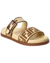 Fendi Feel Beige Raffia-effect Material Slides In Brown