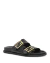 Fendi F Buckle Leather Slide Sandals In Black