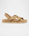 Fendi Feel Buckle-strap Leather Sandals In Cammello
