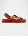 Fendi Feel Leather Slingback Sandals In Sienna