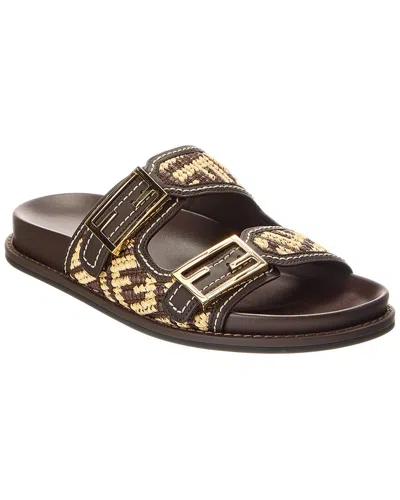 Fendi Feel Leather-trim Sandal In Brown