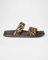 Fendi Feel Leopard Calf Hair Slide Sandals In Brown