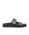 Fendi Nappa Leather Feel Double-band Slides Shoes In Black