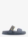 Fendi Feel Embossed Ff Leather Flat Sandals In Blue