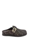 Fendi Round-toed Sabots With Ff Strap In Brown