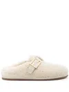 Fendi Shearling Buckle Sabot Mules In Neutrals