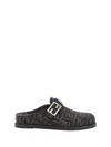 Fendi Round-toed Sabots With Ff Strap In Tabacco Nero