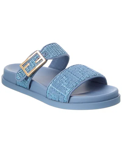 Fendi Feel Raffia & Leather Sandal In Blue