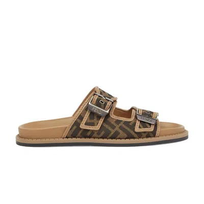 Pre-owned Fendi Feel Sandal 'ff Jacquard - Brown'