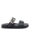 Fendi Nappa Leather Feel Double-band Slides Shoes In Black