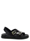 Fendi Women Black Singback Sandals With Ff Buckle Closure And Criss-crossed Straps In Leather Woman