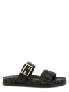 Fendi Leather Sandals With Double Strap And Buckle In Brown