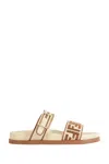 Fendi Feel Beige Raffia-effect Material Slides In Neutral