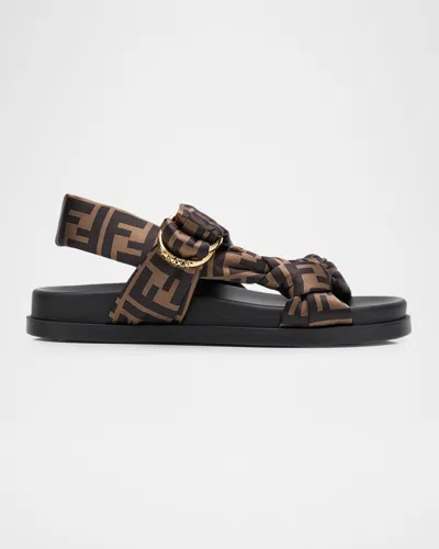 Fendi Feel Satin Sandals In Animal Print