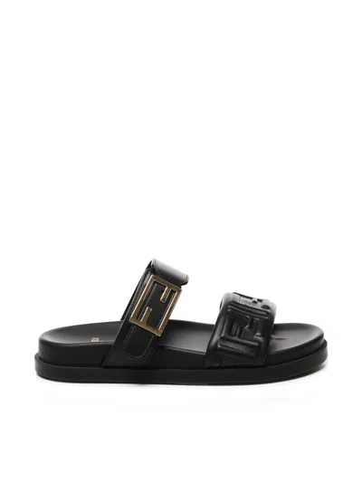Fendi Black Sandals With Embossed Logo