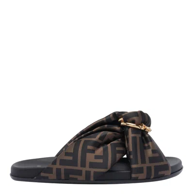 Fendi Feel Slides With Double-band And D-ring Buckle In Brown