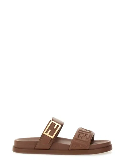 Fendi "feel" Slide Sandal In Brown