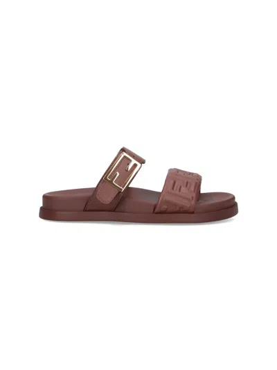Fendi Feel Slide Sandals In Brown