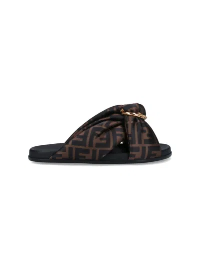 Fendi "feel" Slide Sandals In Brown