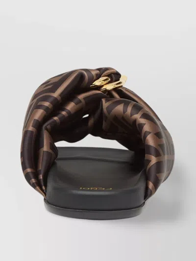 Fendi Feel Slides With Double-band And D-ring Buckle In Brown