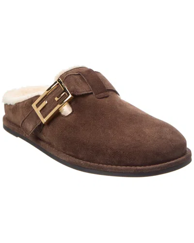 FENDI FENDI FEEL SUEDE & SHEARLING SABOT