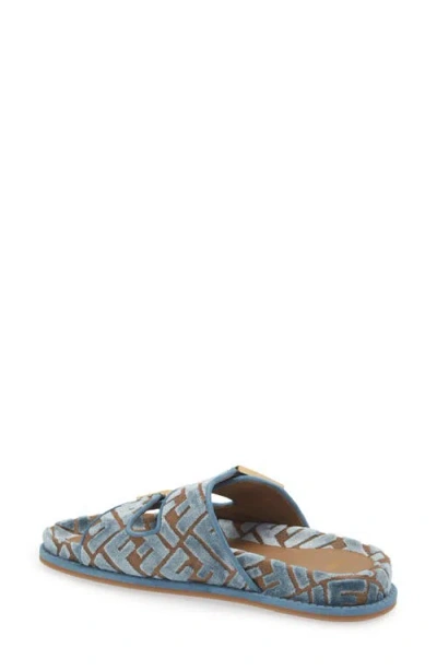 Fendi Light Blue Ff Jacquard Velvet Slides