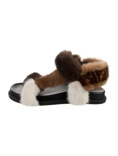 Pre-owned Fendi Feel Zucca Ff Logo Slides In Neutrals