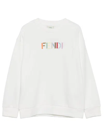 Fendi Kids' Logo-embroidered Sweatshirt In White