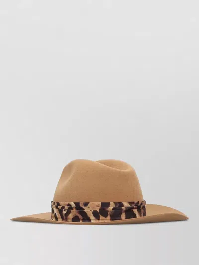 Fendi Felt Hat Wide Brim Leopard Band In Brown