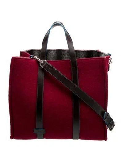 Pre-owned Fendi Felt Tote Large In Burgundy