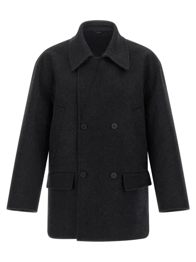 FENDI FELT WOOL COAT COATS AND TRENCH COATS GRAY
