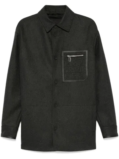 Fendi Felted Shirt Jacket In Black