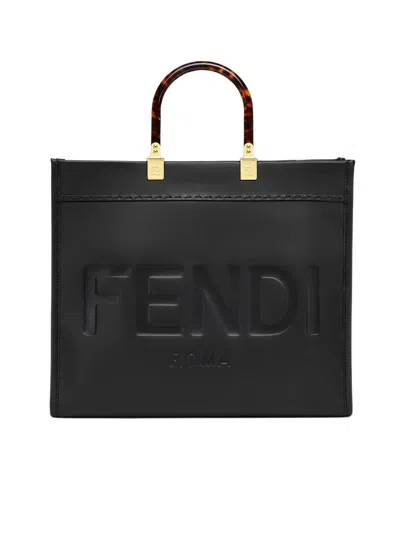 Fendi Feminine Black Leather Top-handle Tote Bag For Women