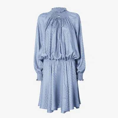 Fendi Feminine Mini Silk Jacquard Dress In Blue