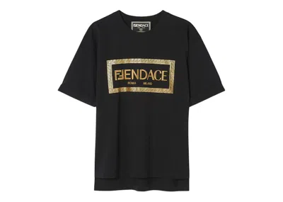 Pre-owned Fendi Fendace Logo Womens T-shirt In Black/gold