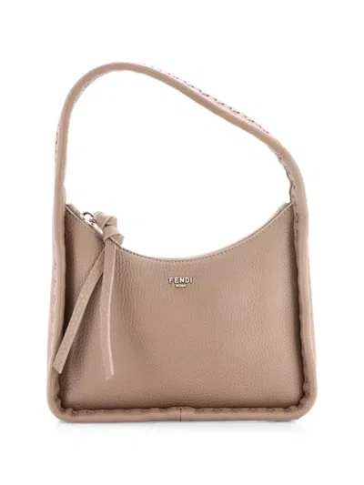 Pre-owned Fendi Fendessence Selleria Leather Mini Hobo Bag In Grey