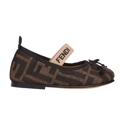 Pre-owned Fendi Ballerinas Junior First Steps 'allover Ff Logo - Tobacco' | Brown | Infant Size 5